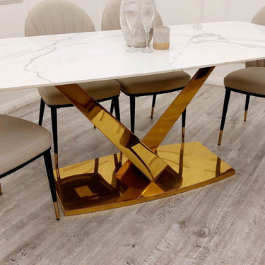 Valeo 1.8M Dining Table - Elegant Polar White Sintered Stone Top with V Design Base - UK Luxury Furniture